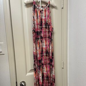 Sleeveless Pink and Black Maxi Dress